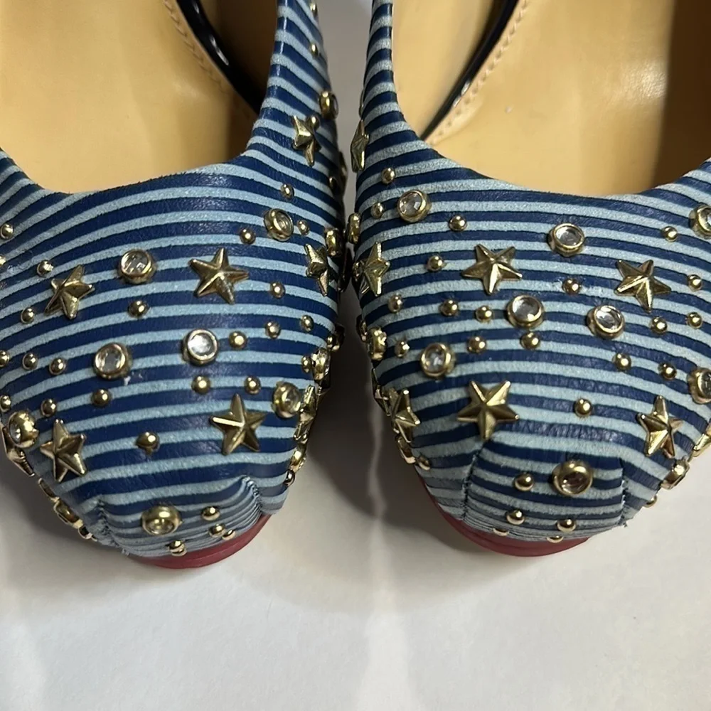 Gianni Bini Embellished Stars & Stripes blue & white Platform Heel Size 8.5